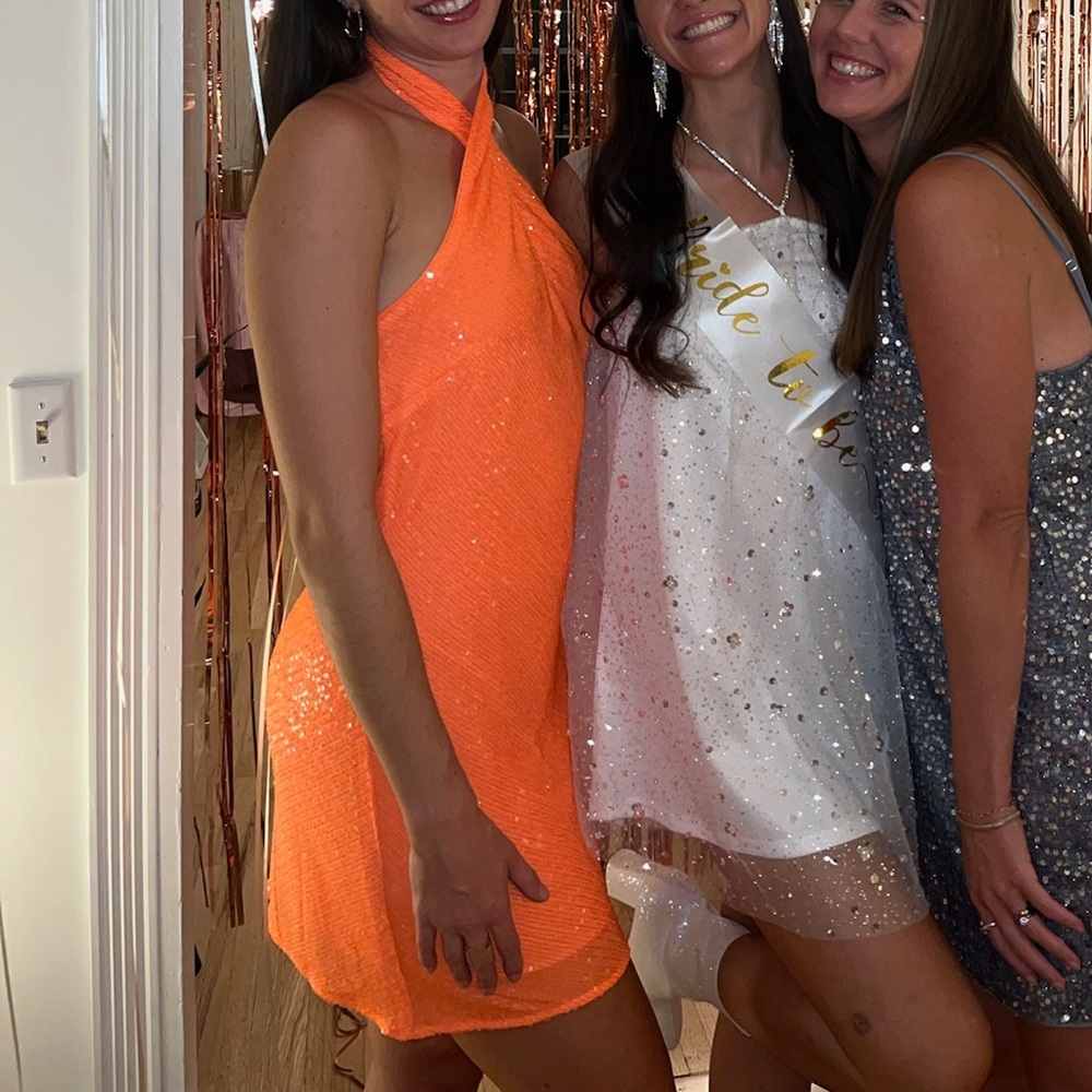 Asos bright orange sequin mini dress